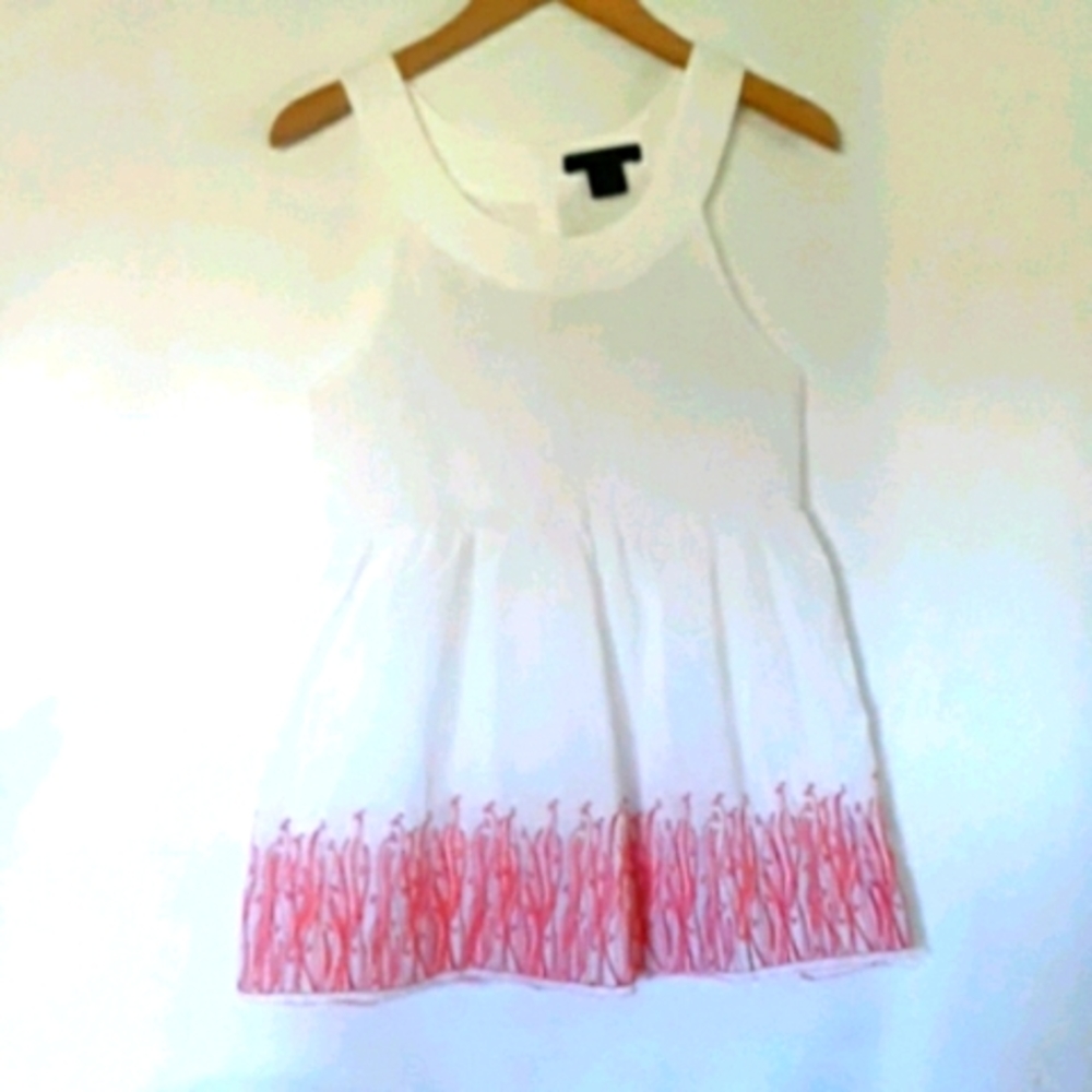 Calvin Klein White and Orange Boho Embroidered Tank Top Medium